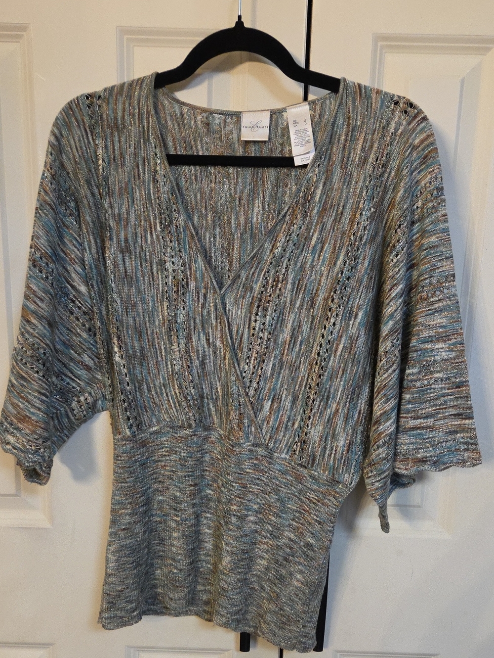 Emma James Heathered Teal-Beige V-Neck Swim Cover-Up